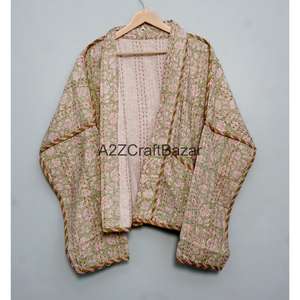 Chaqueta de Primavera Hecha a Mano 100% Algodón Puro, Acolchada, Estilo Vintage Indio Kantha, Ecológica, Cómoda y Transpirable para Mujeres y Niñas - Product Image 6