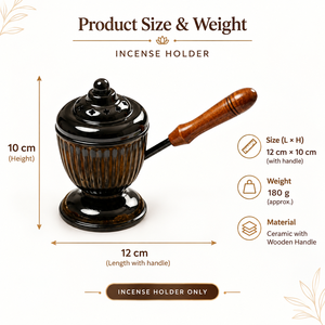 Brûleur d'encens en laiton noir avec poignée en bois, support pour charbon et bakhoor, encensoir traditionnel, porte-dhoop, ensemble de décoration Puja Thali - Product Image 5