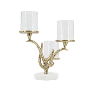 Candelabro Golden Branch con Base de Mármol y Tres Portavelas de Cristal para Decoración del Hogar - Product Image 1
