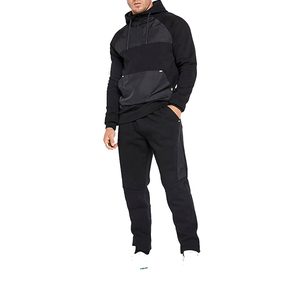 Ensemble de survêtement décontracté deux pièces pour homme, coupe ajustée, séchage rapide, en molleton 100 % coton, idéal pour la gym et le fitness - Product Image 1