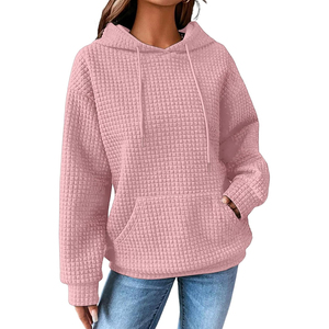 Sudadera con Capucha de Punto Tipo Waffle Rosa, Tendencia 2026, Unisex, Holgada, Informal, con Bolsillo, para Otoño - Product Image 1