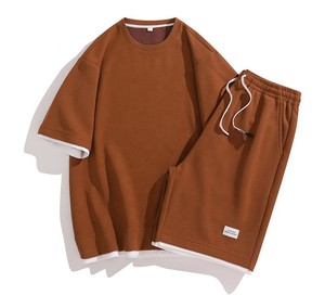 Men's Cotton Casual T-Shirt and Shorts <b>Set</b> Crew Neck Short Sleeve Two Piece Outfit Summer Breathable Letter Print Tracksuit - Product Image 5