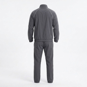 Custom Logo Unisex Dark Grey Tracksuit with White Piping Vintage Style <b>Zip</b>-<b>Up</b> <b>Jacket</b> & Pants Set 100% Polyester Elastic Waist - Product Image 4