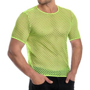 Neon Lime Short <b>Sleeve</b> Mesh Shirts Sheer Tee High Elastic Polyester Spandex Breathable Electric Rave Club Bright Tops - Product Image 2