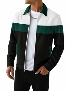 <b>Men's</b> Color Blocking Bomber <b>Racer</b> <b>Jacket</b> Turn-down Collar Zipper Closure Casual Winter Wear 100% Cotton Blend Regular Fit Front - Product Image 4