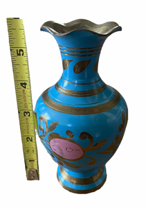 <b>Vintage</b> Brass Turquoise Pink Red Blue Decorative <b>Vase</b> Handcrafted Multicolor Metal Flower <b>Vase</b> Elegant Home Decor Table - Product Image 2