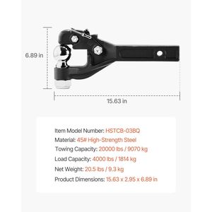 Gancho de Remolque de 20000 Libras con Receptor de 2 Pulgadas y Bola de Remolque de 2-5/16 Pulgadas, Combinación de Ganchos de Remolque que se Adapta a 2.5 y 3 Pulgadas - Product Image 6