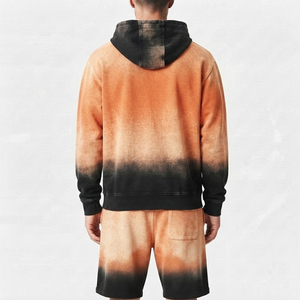 Wholesale Rate Two Piece Hooded Zipper Fleece <b>Shorts</b> Sets For <b>Men</b> Customized Vintage Style <b>Men</b> <b>Zip</b> Up Hoodie And <b>Shorts</b> Sets - Product Image 2