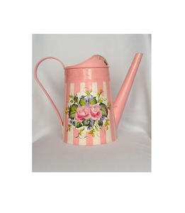 Bidon d'eau galvanisé élégant avec des motifs floraux en émail peints à la main, parfait pour la décoration du jardin de la ferme et l'entretien des plantes - Product Image 1