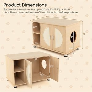XXL 32\" Smart <b>Cat</b> Litter <b>Box</b> Enclosure with Large Capacity Cute Sisal Scratching Doors Adjustable Metal Feet - Product Image 4