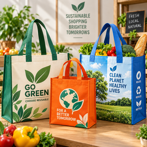 Bolsa de Mano Reutilizable de Tela No Tejida con Diseño de Hojas, Asa Larga, Ecológica y Reciclable para Compras y Negocios, Salva Nuestro Planeta - Product Image 6