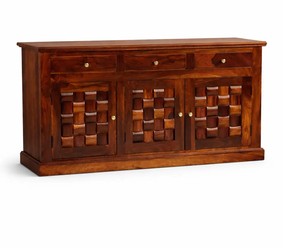 Indian Rosewood Checkered Door Credenza Wooden Dining Room Storage Console Table Pindel Handicraft - Product Image 6