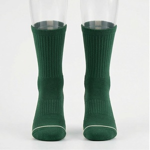Green Crew <b>Socks</b> Solid Color Knitted 100% Cotton Breathable Casual Daily Wear for Adults Spring Season - Product Image 1