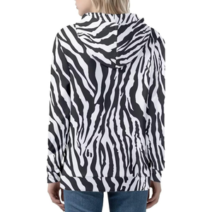 Sweat-shirts imprimés pour femmes à rayures zèbre noires et blanches, de haute qualité, en polyester et élasthanne, entièrement zippés, respirants, vente en gros - Product Image 2