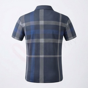 Men's Plaid Short Sleeve Polo Shirt Casual Woven Regular Fit Blue Gray Patterned Design - Product Image 2