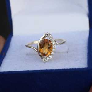 Bague ovale en citrine, argent sterling 925, faite à la main, bijou élégant, cadeau pour elle - Product Image 1