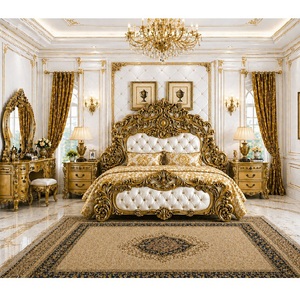 Ultra-Luxury Hand-Carved Gold Finish Teak Wood Palace Bedroom Set Antique Finish Bed Side <b>Tables</b> Customizable Size Hot Selling - Product Image 1