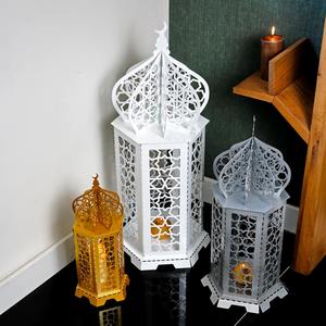 Decoración para el Hogar de Ramadán Kareem Eid, Linterna Hecha a Mano de Hierro con Diseño de Luna Creciente y Estrella, Estilo Mezquita, para Fiestas Islámicas - Product Image 4