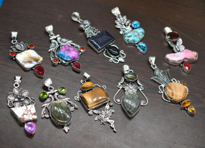 Collares con Colgantes de Piedras Preciosas Naturales Variadas, Chapados en Plata sobre Latón, con Cruz Cristiana, Hechos a Mano, Joyería de Moda para Mujer - Product Image 4