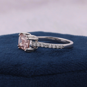 Emerald Cut Engagement Ring White Gold Prong Setting Pave Band Women's Classic Fine Jewelry - Product Image 3