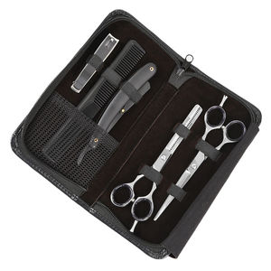 Ensemble de ciseaux à effiler pour barbier, outils de soin des cheveux, brosse à cheveux, sac de rangement en cuir, rasoir en acier inoxydable, soins de beauté - Product Image 3