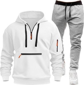 ชุดวอร์มผ้าฟลีซหนานุ่มแบบสั่งทำพิเศษสำหรับผู้ชายและผู้หญิง เสื้อฮู้ดซิป ¼  พร้อมกระเป๋าที่แขน ซิปสีตัดกัน และกางเกงจ็อกเกอร์สีชาร์โคล - Product Image 6