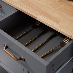 Two Doors One Drawer MDF Rubber Wood Gray Spray Paint Dining Cart 99.5*40*85.5cm Kitchen Islands & Carts - Product Image 4