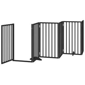 Barrière pliable pour chien à 6 panneaux avec porte, 118,1 pouces, en bois de peuplier noir, barrières et enclos pour animaux de compagnie - Product Image 4