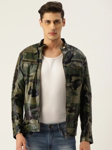 Blouson Bomber en PU camouflage pour homme, style moto, fermeture éclair, col rabattable, coupe classique, vêtement d'automne - Product Image 1