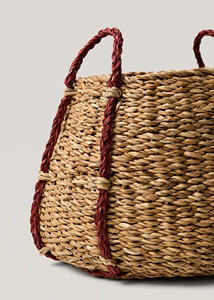 Handwoven Seagrass Storage <b>Basket</b> With Red Handles Multi-Purpose Organizer For Home, Laundry, Toys & Decor, Durable Design - Product Image 2