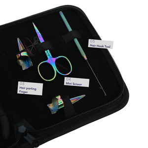 Kit de herramientas premium para extensiones de cabello Rainbow con pinzas de microperlas de acero inoxidable, tijeras de corte y pinza para dedos - Product Image 4