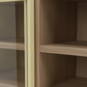 Modern Eco-Friendly Rubber Wood MDF Oak Veneer Display Cabinet 4-Compartment <b>Storage</b> <b>Unit</b> for Living Room Home Furniture - Product Image 4