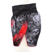 Shorts de Muay Thai noirs personnalisables, écologiques, 100% polyester, unisexe, logo personnalisé, mi-longueur, imperméables, séchage rapide, pour le kick-boxing