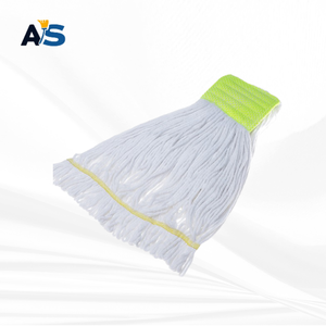 A&S Heavy Duty Bright White Cotton <b>Mop</b> Head with 5" Lime Green Head Band Loop End - Product Image 1