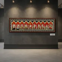 Peinture murale rectangulaire artisanale traditionnelle SriKrishna Dashavatara - Origine Orissa - Décoration suspendue pour salon intérieur