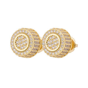 Pendientes de tuerca cilíndricos redondos con incrustaciones de moissanita y diamantes, chapados en oro, de plata de ley 925, joyería de lujo estilo hip hop para hombres y mujeres - Product Image 1