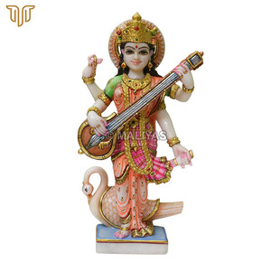 Estatua de Saraswati de mármol para templo y decoración del hogar |   Murti de Mármol de Saraswati |   Ídolo de Saraswati Mata Tallado a Mano por MALIYAS - Product Image 2