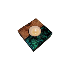 Handmade Epoxy Resin <b>Candle</b> Holder With Wood Inlay Blue Marbled Design Home Decoration Craft - Product Image 4
