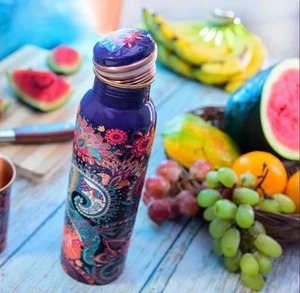 Enamel Printed Pure Copper Handmade <b>Decorative</b> Eco-Friendly Water Bottle <b>Lid</b> Tea Infuser Classic Design Screw-On Cap Travel Use - Product Image 4