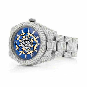 Luxury Unisex Stainless Steel Lab Diamond Quartz <b>Watch</b> with Round Blue Dial Analog Display Round <b>Case</b> Folding Clasp Wrist <b>Watch</b> - Product Image 1