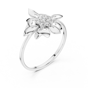 Anillo Minimalista en Forma de Flor de Oro Amarillo Sólido de 10k, 14k, 18k con Diamantes Cultivados en Laboratorio de Corte Redondo, Anillo de Boda Clásico, Regalo para Ella - Product Image 6