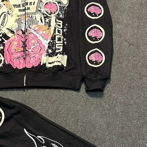 Conjunto de Sudadera con Capucha para Hombre Problem Child, Estampado de Cerebro Negro y Rosa, Ropa Deportiva, Pantalones Jogger, Chaqueta con Cierre, Ropa de Invierno Ecológica 100% - Product Image 5