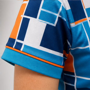 Custom Blue <b>Orange</b> White Mosaic Grid Womens <b>Polo</b> Shirt Quick Dry Breathable Short Sleeve Golf Team Uniform WPS-0771 - Product Image 5