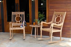 Fauteuil à bascule grand format en teck massif pour l'extérieur - Product Image 2