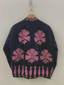 Chaqueta de Mujer de Terciopelo de Algodón con Bordado Floral, Estilo Boho, Reversible, Manga Larga, Otoño Invierno, Patrón Hecho a Mano - Product Image 2