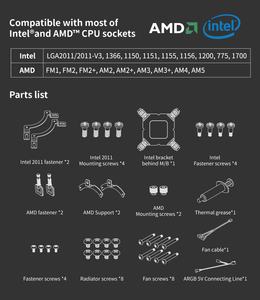 Enfriador Líquido para CPU AITC Kingsman KA-R240 Blanco ARGB, Sistema de Refrigeración por Agua AIO de 240 mm con Doble Ventilador para Intel y AMD - Product Image 6