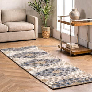 Terracotta Abstract Stripe Handwoven Jute <b>Floor</b> <b>Runner</b> for Hallway Bohemian Organic Modern & Cottage Home - Product Image 2