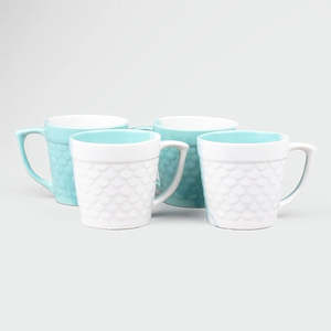 Set of 4 Fish Scale Textured Ceramic <b>Tea</b> Mugs Porcelain Vintage Style 90ml/200ml/220ml <b>Cups</b> for Afternoon <b>Tea</b> - Product Image 1