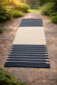 Contemporary Woven Exercise Mat Rectangle Navy White Striped Chenille Fabric Non-Slip Rubber Backing Medium Thickness Home Use - Product Image 6
