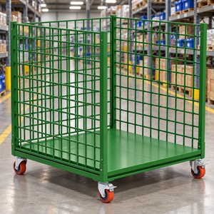 Chariot industriel en acier thermolaqué vert avec roues à frein et conception empilable - Product Image 4